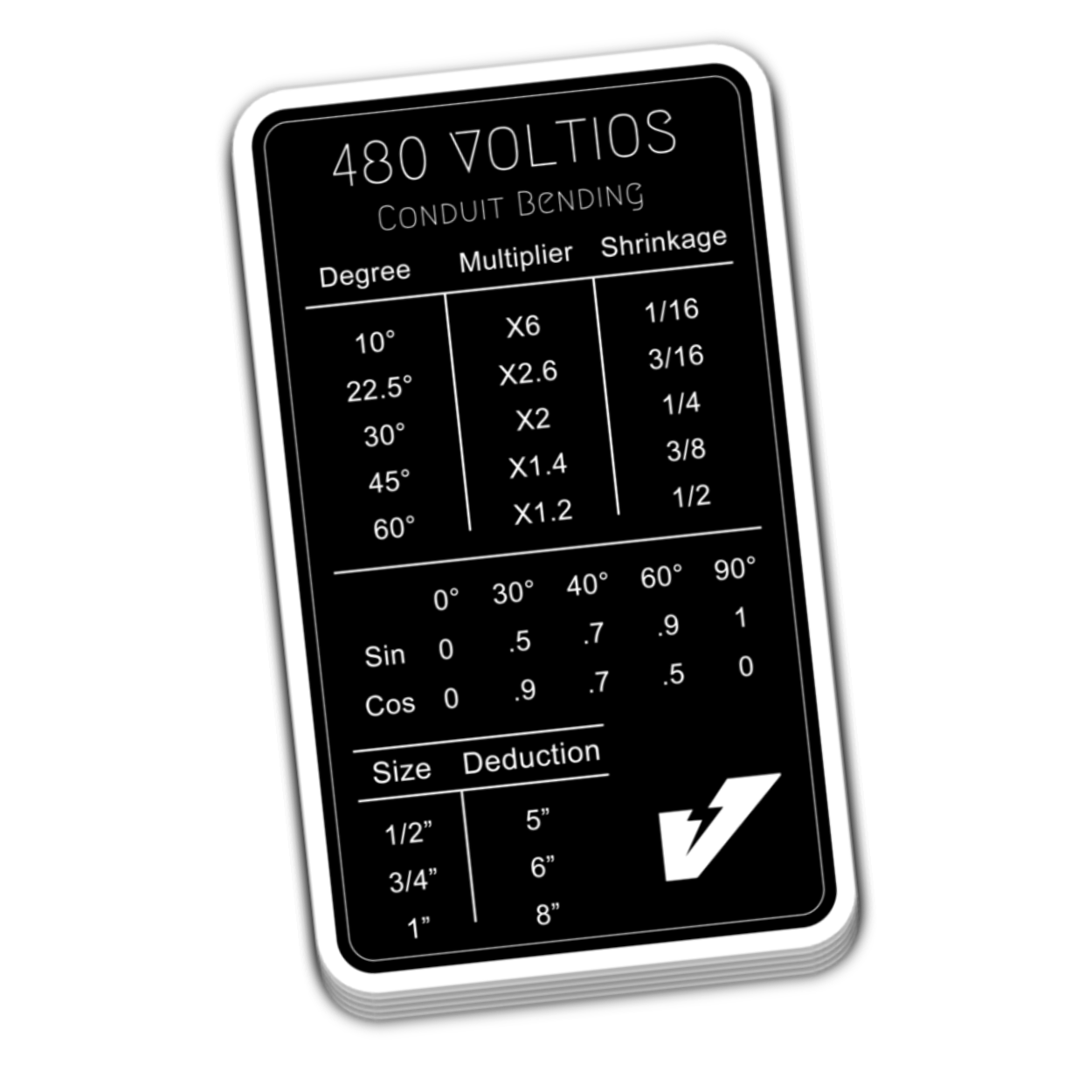 Conduit Bending Chart 5.5 Inch Decal
