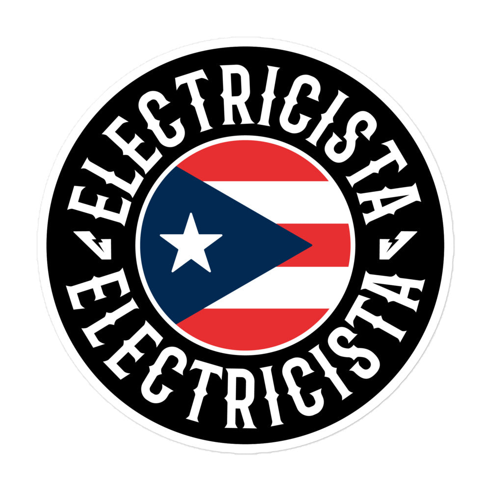 Electrician PR Flag Round Sticker Spanish Decal