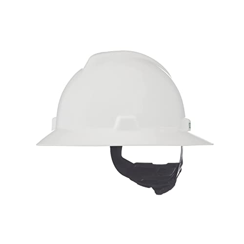 MSA 475369 V-Gard Full-Brim Hard Hat With Fas-Trac III Ratchet Suspension | Polyethylene Shell, Superior Impact Protection, Self Adjusting Crown-Straps - Standard Size in White