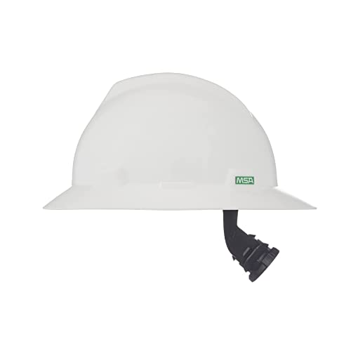 MSA 475369 V-Gard Full-Brim Hard Hat With Fas-Trac III Ratchet Suspension | Polyethylene Shell, Superior Impact Protection, Self Adjusting Crown-Straps - Standard Size in White