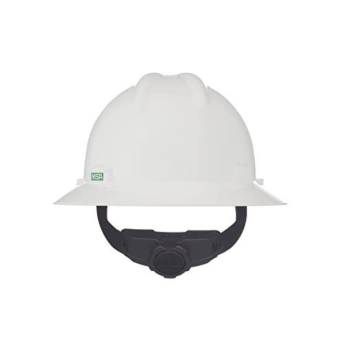 MSA 475369 V-Gard Full-Brim Hard Hat With Fas-Trac III Ratchet Suspension | Polyethylene Shell, Superior Impact Protection, Self Adjusting Crown-Straps - Standard Size in White