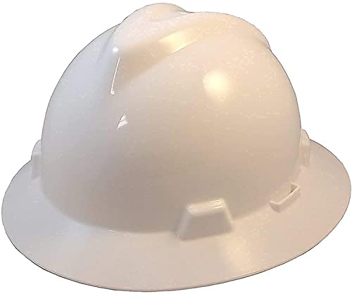 MSA 475369 V-Gard Full-Brim Hard Hat With Fas-Trac III Ratchet Suspension | Polyethylene Shell, Superior Impact Protection, Self Adjusting Crown-Straps - Standard Size in White