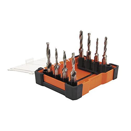 Klein Tools 32217 Drill Tap Tool Kit, 8-Piece, For Aluminum-Brass-Copper-Plastic-Mild Steel, Quick Connect Power Tools Compatible