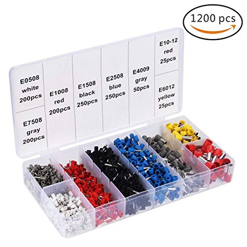 Kit de herramientas de crimpado de virola, Preciva AWG23-7 Juego de herramientas de crimpado de alambre de trinquete autoajustable Juego de alicates de crimpado con 1200 piezas Terminales de cable Conectores de crimpado Virolas de extremo de cable