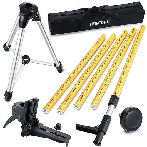 Firecore 12 Ft./3.7M Professional Laser Level Pole with Tripod and 1/4-Inch by 20-Inch Laser Mount for Rotary and Line Lasers, Adjustable Telescoping Laser Pole with 5/8"-11 Threaded Adapter-FLP370C