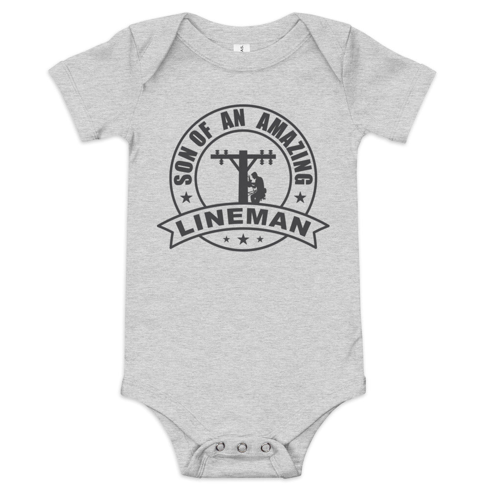 Son of an Amazing Lineman Baby short sleeve one piece