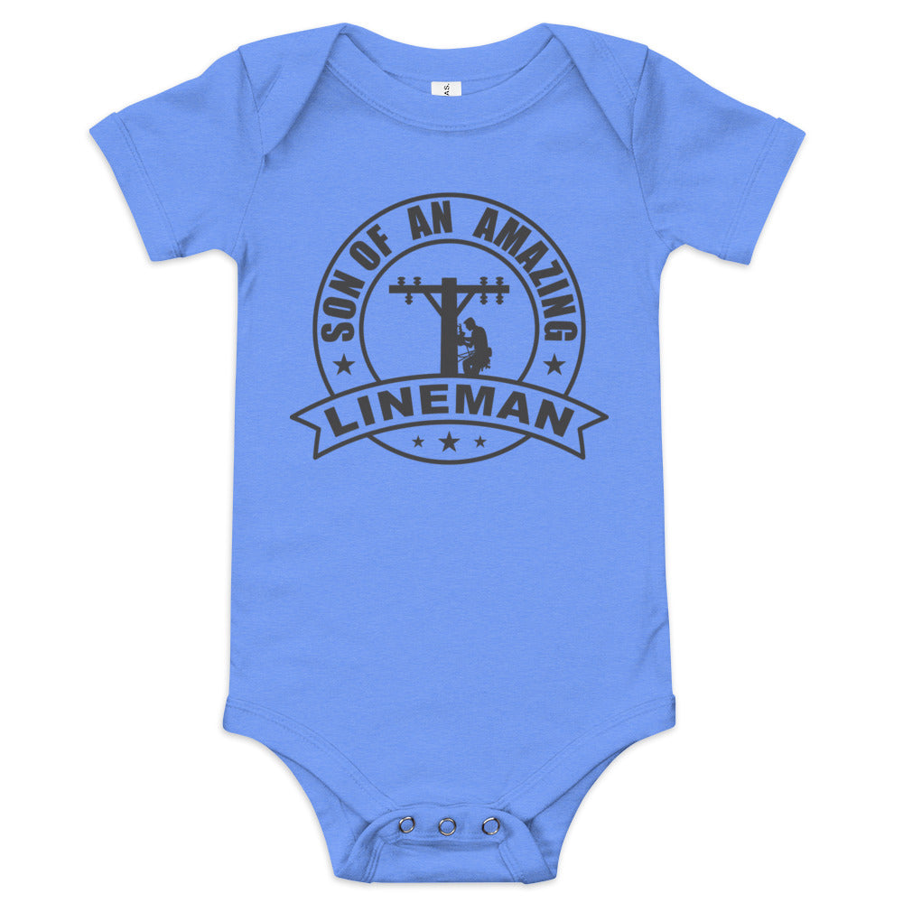 Son of an Amazing Lineman Baby short sleeve one piece