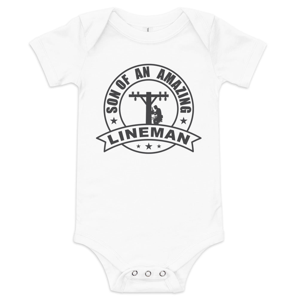 Son of an Amazing Lineman Baby short sleeve one piece