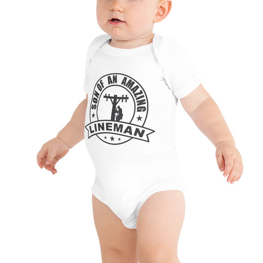 Son of an Amazing Lineman Baby short sleeve one piece