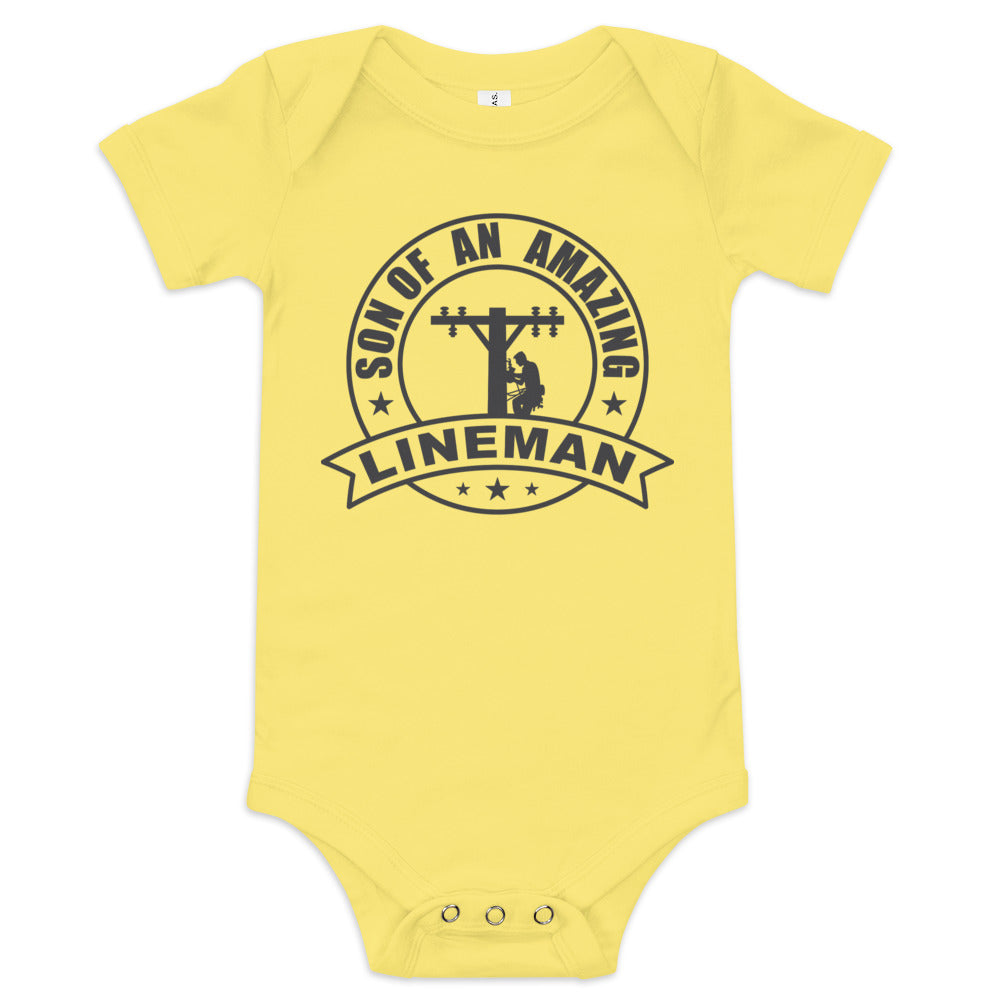 Son of an Amazing Lineman Baby short sleeve one piece