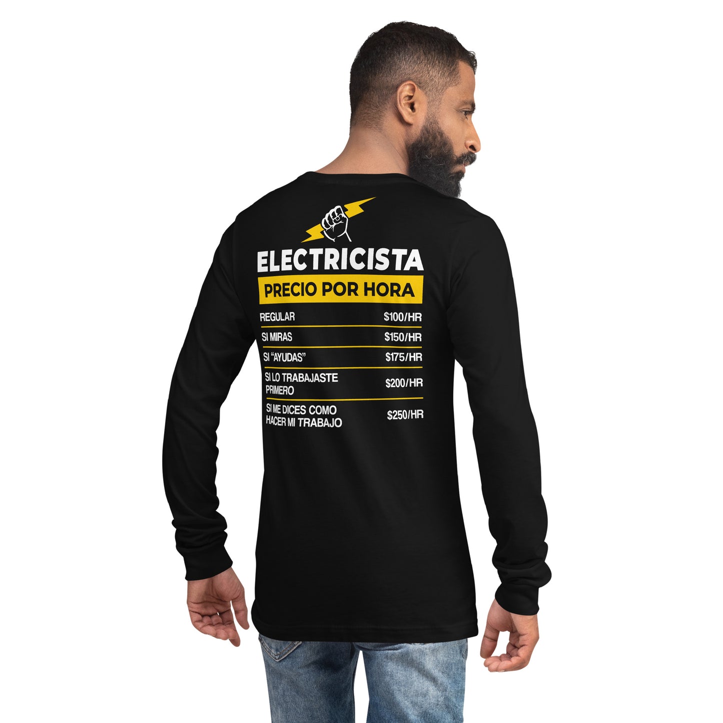 Electrician Hourly Rate Long Sleeve T-Shirt Spanish [BACK]