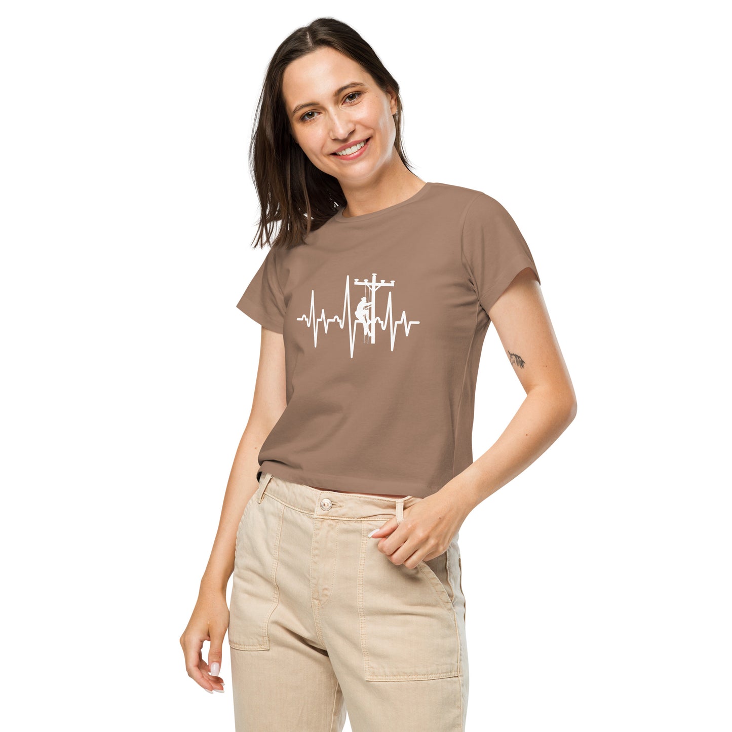 Lineman Love Heartbeat Women’s high-waisted t-shirt