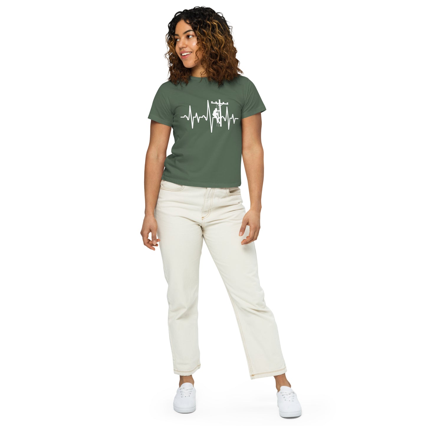 Lineman Love Heartbeat Women’s high-waisted t-shirt