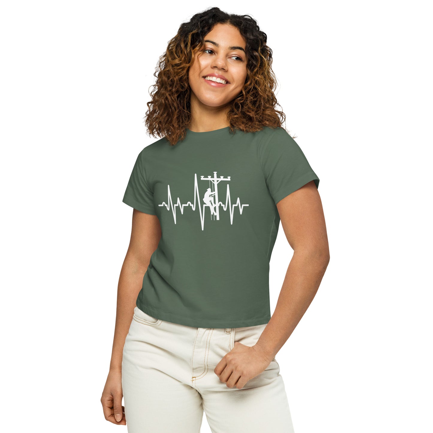 Lineman Love Heartbeat Women’s high-waisted t-shirt