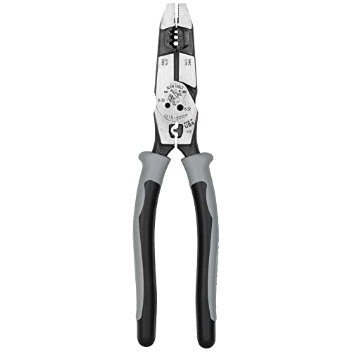 Klein Tools J2159CRTP Side Cutting Pliers, 9-Inch Journeyman High Leverage Hybrid Pliers with Crimper, Fish Tape Puller and Wire Stripper