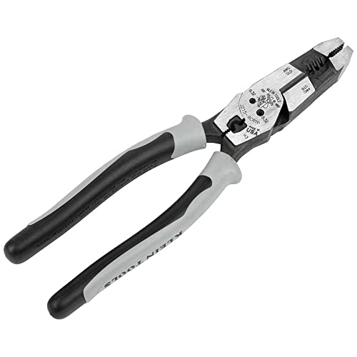 Klein Tools J2159CRTP Side Cutting Pliers, 9-Inch Journeyman High Leverage Hybrid Pliers with Crimper, Fish Tape Puller and Wire Stripper