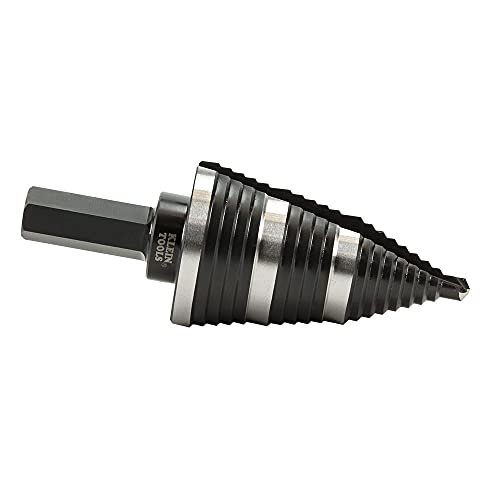 Klein Tools KTSB15 Step Drill Bit #15 Double Fluted 7/8 to 1-3/8-Inch with Easy-to-Read Step Markings and Targets, 3/8-Inch Hex Shank