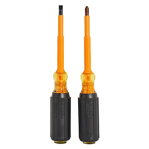 Klein Tools 33532-INS Electrical Insulated Screwdriver Set of 2, 4-Inch Phillips and Cabinet Set, Made in USA