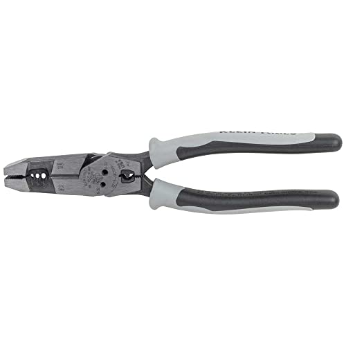 Klein Tools J2159CRTP Side Cutting Pliers, 9-Inch Journeyman High Leverage Hybrid Pliers with Crimper, Fish Tape Puller and Wire Stripper