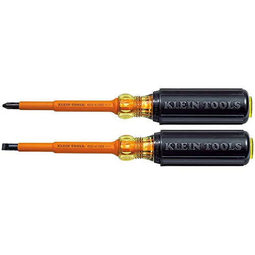 Klein Tools 33532-INS Electrical Insulated Screwdriver Set of 2, 4-Inch Phillips and Cabinet Set, Made in USA