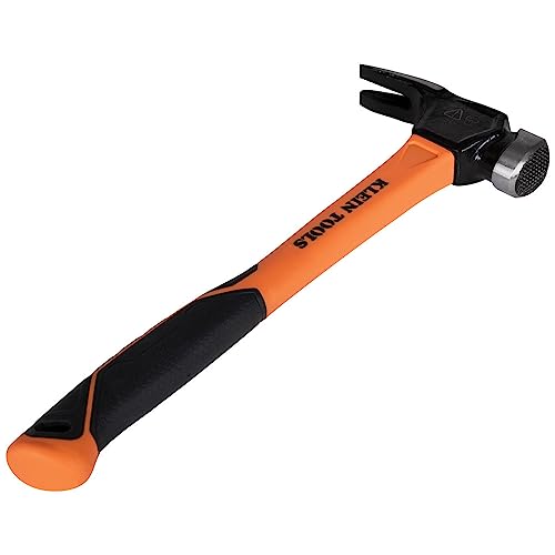 Klein Tools 832-26 Lineman's Claw Milled Hammer, 26-Ounce, Fiberglass Handle, Heavy Duty for Utility Poles, Milled Face, High Visibility Orange