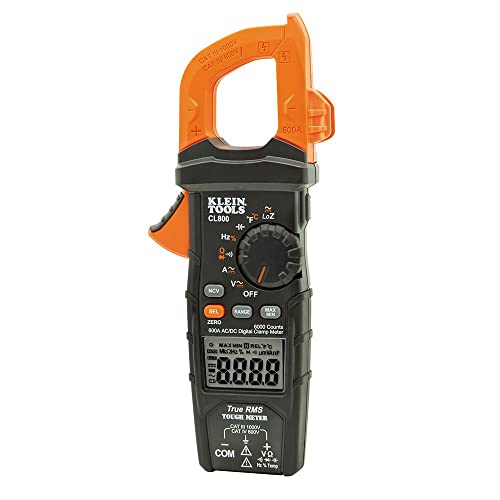 Klein Tools CL800 Digital Clamp Meter, Autoranging TRMS, AC/DC Volt/Current, LoZ, Continuity, Frequency, Capacitance, NCVT, Temp, More 1000V