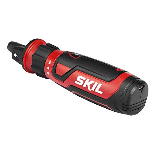 SKIL Rechargeable 4V Cordless Screwdriver with Circuit Sensor Technology, Includes 9pcs Bit, 1pc Bit Holder, USB Charging Cable - SD561201 , Red