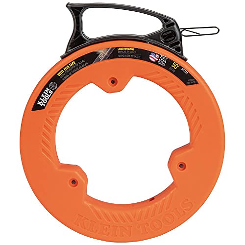 Klein Tools 56331 Fish Tape, Steel Wire Puller with Double Loop Tip, Optimized Housing and Handle, 1/8-Inch x 50-Foot