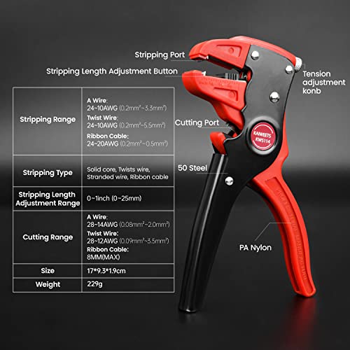 KAIWEETS Automatic Wire Stripper and Cutter, 2 in 1 Wire Stripper Tool, Adjustable 10-24 AWG Electrical Cable Wire Stripping Tool for Electronic and Automotive Repair