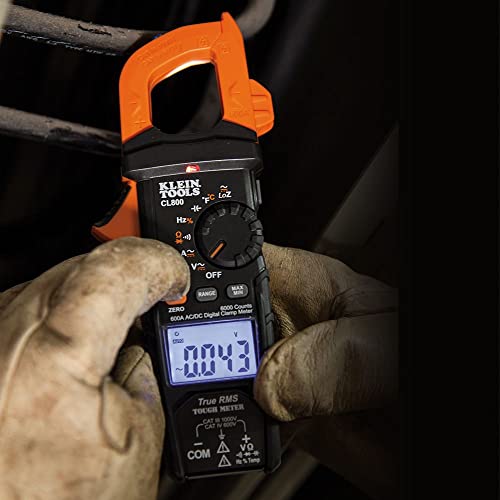 Klein Tools CL800 Digital Clamp Meter, Autoranging TRMS, AC/DC Volt/Current, LoZ, Continuity, Frequency, Capacitance, NCVT, Temp, More 1000V