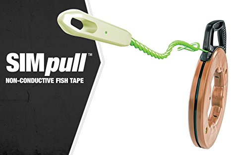 Southwire FTSP45-125NCT Simpull Electrical Fish Tape with Non-Conductive Tip; Large Case; Two Leader Options; Spiral Extruded Polymer; Extremely Flexible; 4.5mm x 125 Feet