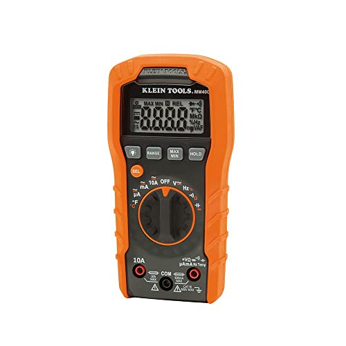 Klein Tools MM400 Multimeter, Digital Auto Ranging, AC/DC Voltage, Current, Capacitance, Frequency, Duty-Cycle, Diode, Continuity, Temp 600V