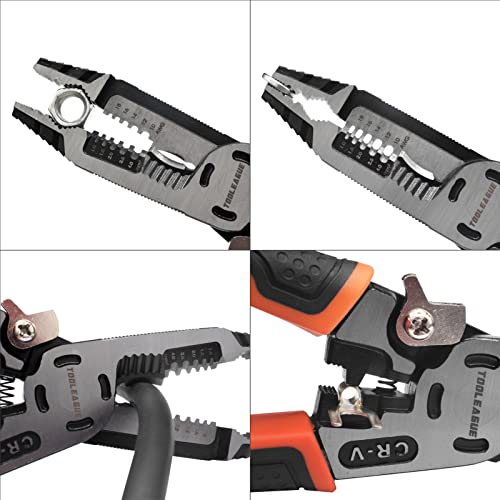 TOOLEAGUE 9-in-1 Wire Stripper Tool, Cable cutters, C-RV Multifunctional needle nose pliers for Electric Cable Stripping Cutting and Crimping