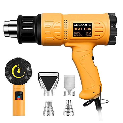 SEEKONE Heat Gun 1800W 122℉~1202℉（50℃- 650℃）Fast Heating Heavy Duty Hot Air Gun Kit Variable Temperature Control Overload Protection with 4 Nozzles for Crafts, Shrinking PVC, Stripping Paint(5.2FT)