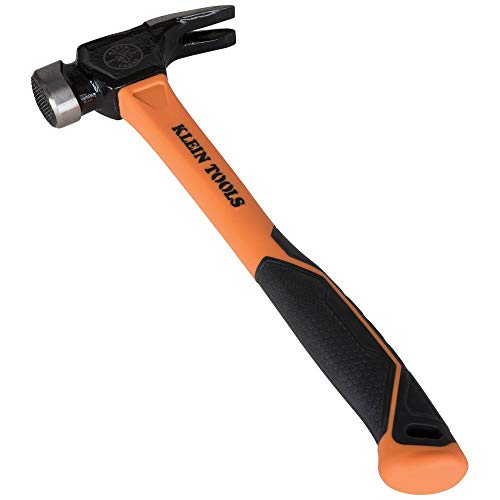 Klein Tools 832-26 Lineman's Claw Milled Hammer, 26-Ounce, Fiberglass Handle, Heavy Duty for Utility Poles, Milled Face, High Visibility Orange