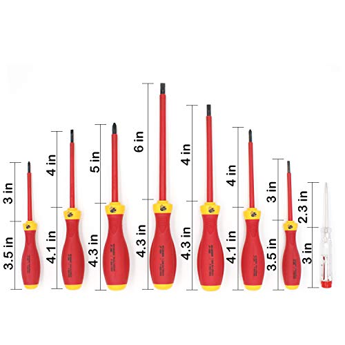 Insulated Screwdriver Set KUNTICA 1000V Insulated Electrician Screwdriver Magnetic 4 Slotted and 3 Phillips Head Tips Screwdriver Non-Slip, 9 Piece