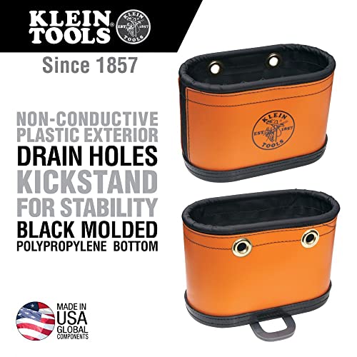 Klein Tools 5144BHB Oval Hard-Body Bucket Tool Organizer with Kickstand, Hook Holes, Non-Conductive Plastic, Polypropylene Bottom, 14-Pocket