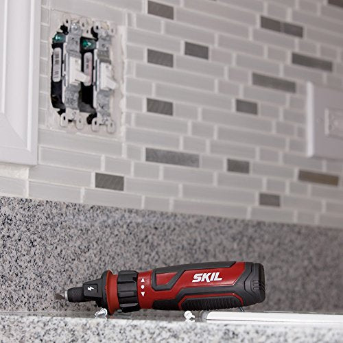 SKIL Rechargeable 4V Cordless Screwdriver with Circuit Sensor Technology, Includes 9pcs Bit, 1pc Bit Holder, USB Charging Cable - SD561201 , Red