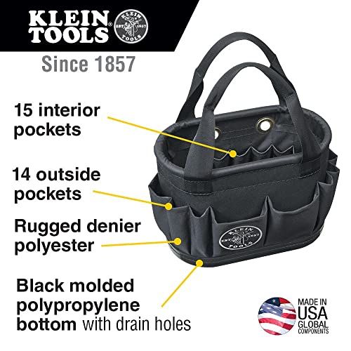 Klein Tools 5144BHB14OS Hard-Body Bucket, Aerial Oval Tool Bucket with Drain Holes, 29 Pockets