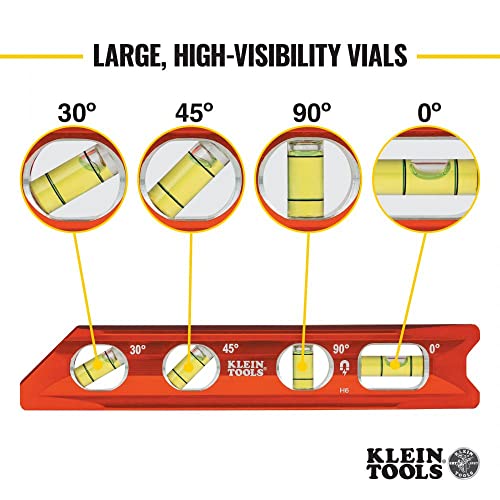 Klein Tools 935RB Level, 8-Inch Torpedo Level with Rare Earth Magnet and Tapered Nose, High-Viz