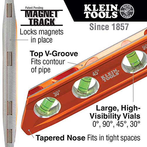 Klein Tools 935RB Level, 8-Inch Torpedo Level with Rare Earth Magnet and Tapered Nose, High-Viz