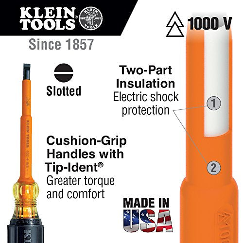 Klein Tools 33532-INS Electrical Insulated Screwdriver Set of 2, 4-Inch Phillips and Cabinet Set, Made in USA