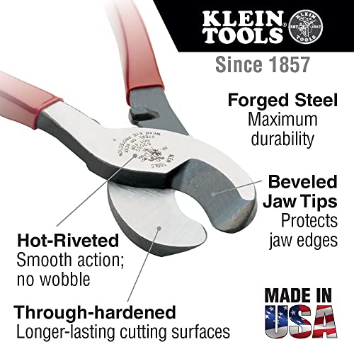 Klein Tools 63050 Cable Cutter, Heavy Duty Cutter for Aluminum, Copper, and Communications Cable,Red