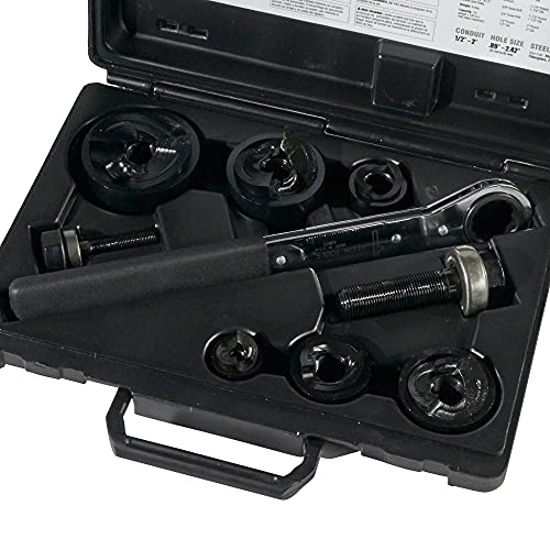 Klein Tools 53732SEN Punch Set, Knockout Punch Set Punch Down Tools with Ratcheting Wrench for 10 gauge Mild Steel, Fiberglass and Plastic