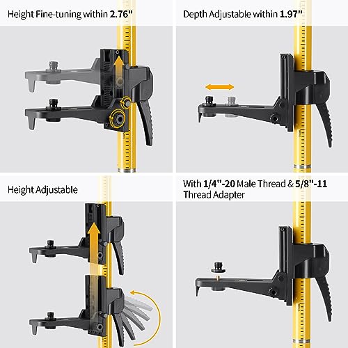 Firecore 12 Ft./3.7M Professional Laser Level Pole with Tripod and 1/4-Inch by 20-Inch Laser Mount for Rotary and Line Lasers, Adjustable Telescoping Laser Pole with 5/8"-11 Threaded Adapter-FLP370C