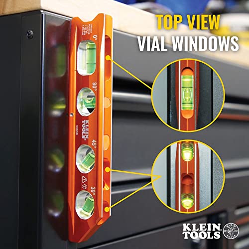 Klein Tools 935RB Level, 8-Inch Torpedo Level with Rare Earth Magnet and Tapered Nose, High-Viz