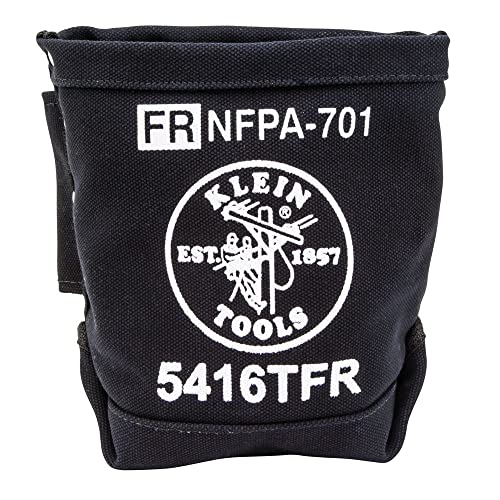 Klein Tools 5416TFR Bolsa de herramientas, bolsa de lona resistente al fuego para almacenamiento de pernos con fondo reforzado doble y conexión de túnel, 5 x 10 x 9 pulgadas