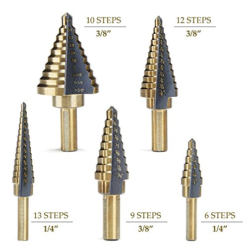 CO-Z Step Drill Bits, HSS 5PCS Titanium Step Drill Bit Set