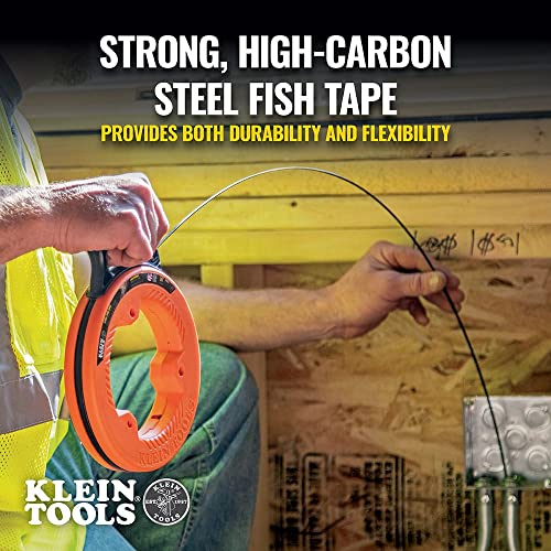 Klein Tools 56331 Fish Tape, Steel Wire Puller with Double Loop Tip, Optimized Housing and Handle, 1/8-Inch x 50-Foot