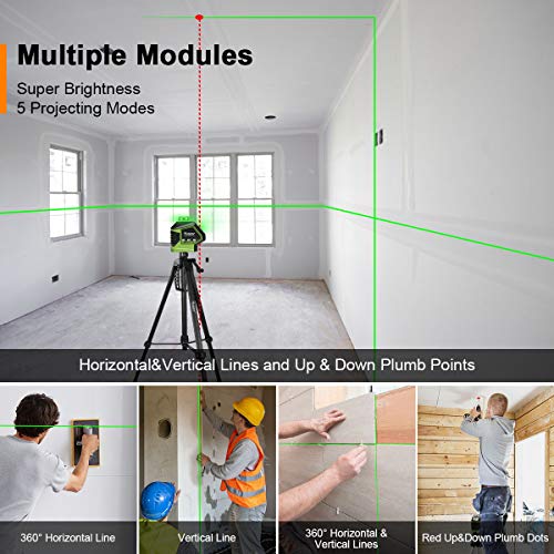 Huepar Self-Leveling Green Laser Level Cross Line with 2 Plumb Dots Laser Tool -360-Degree Horizontal Line Plus Large Fan Angle of Vertical Beam with Up & Down Points -Magnetic Pivoting Base 621CG